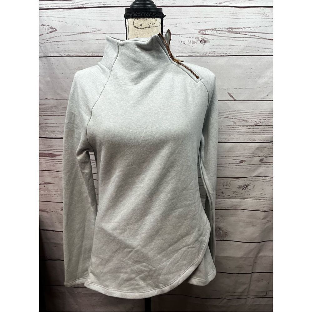 BALANCE COLLECTION Women Light Gray Mock Neck Asymmetrical Sweatshirt Top Size S